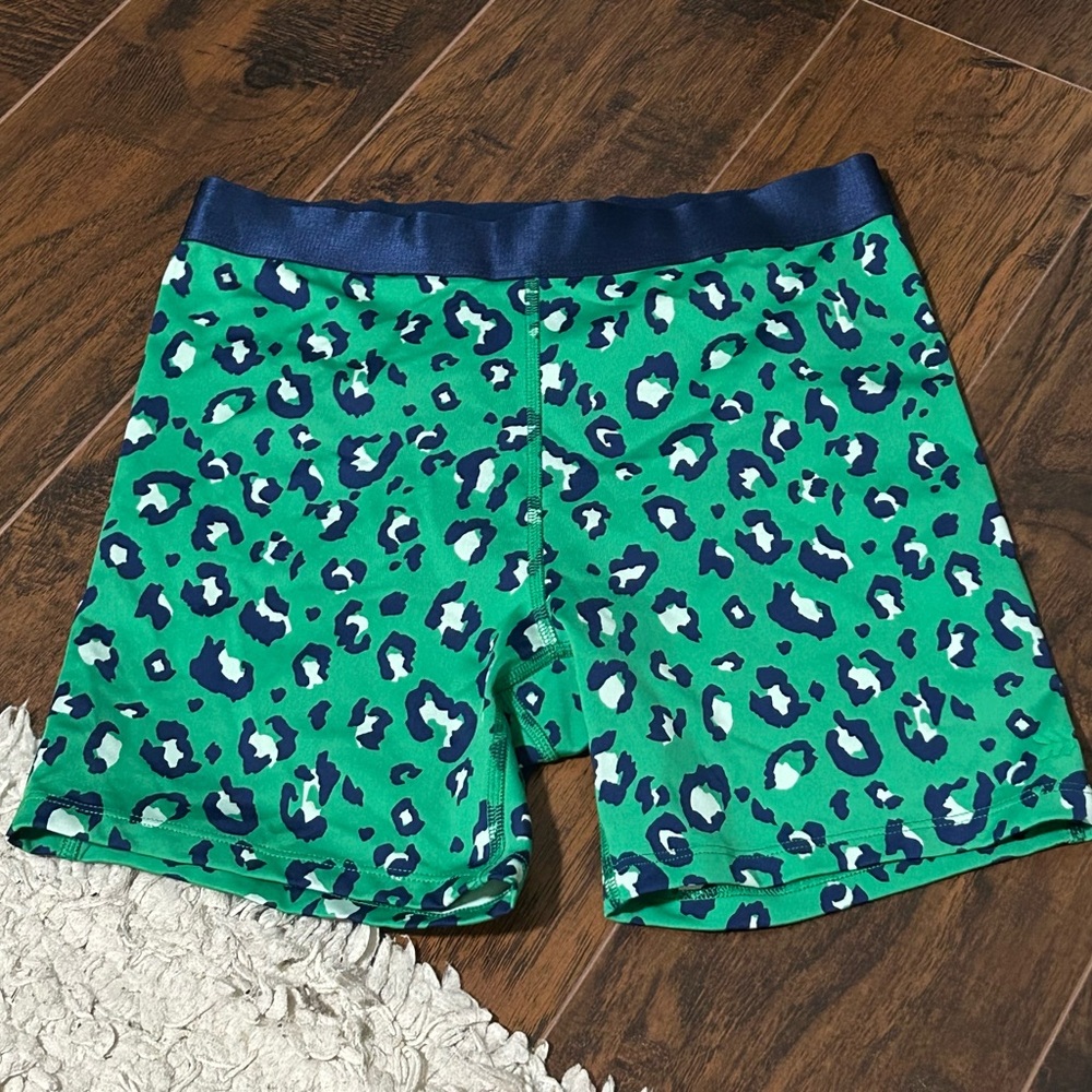 JoyLab Green and Blue Leopard Print Bike Shorts